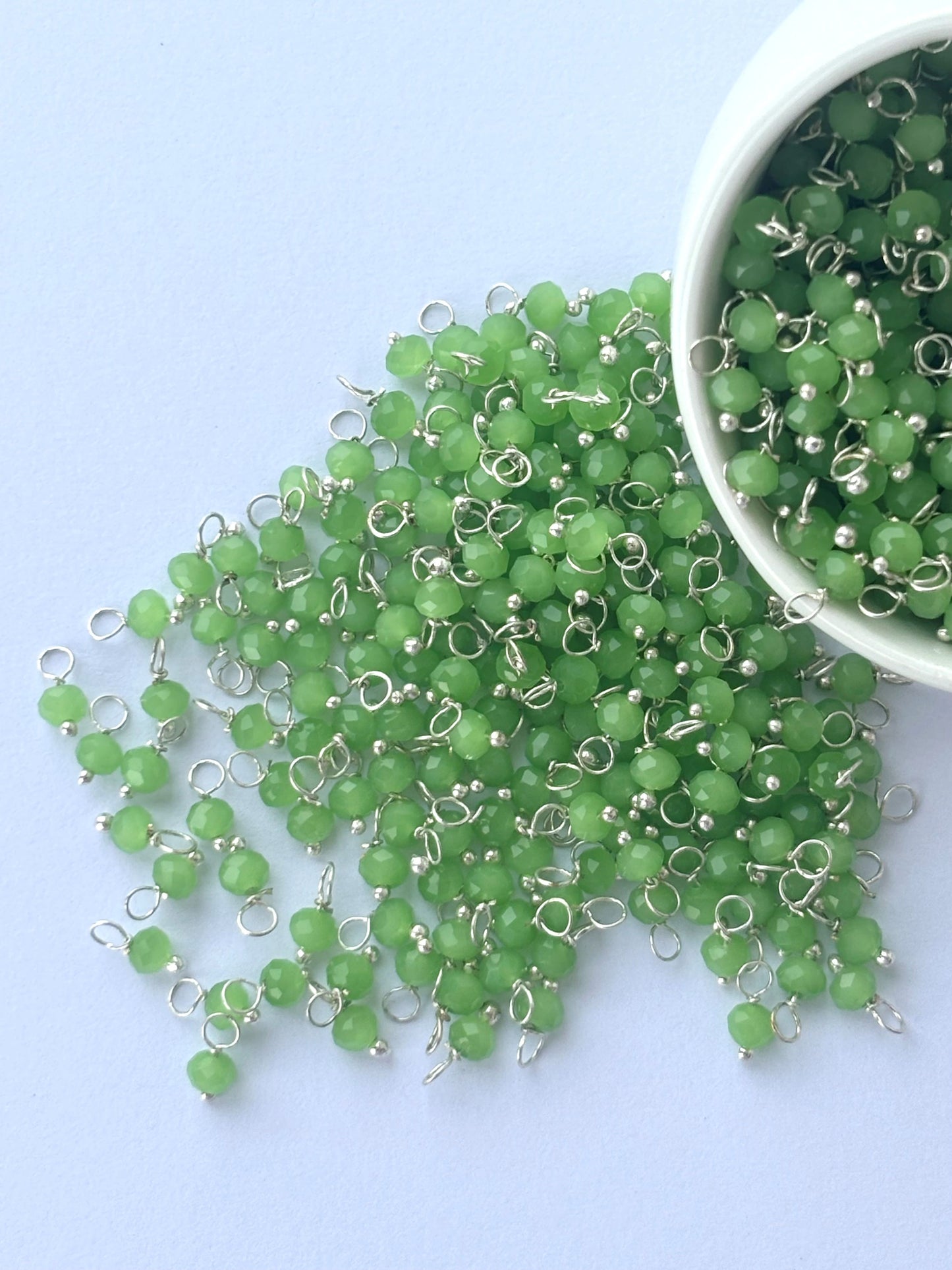 Faceted Light Green Bead Charms with Silver Wire