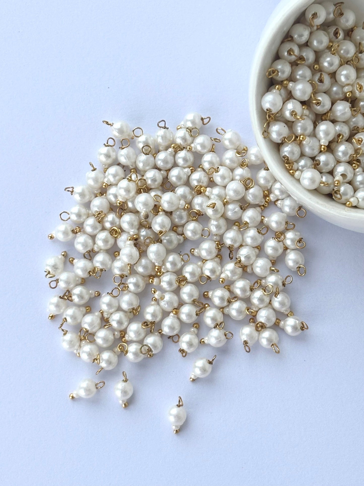 Cream Pearl Bead Charms with Gold Wire