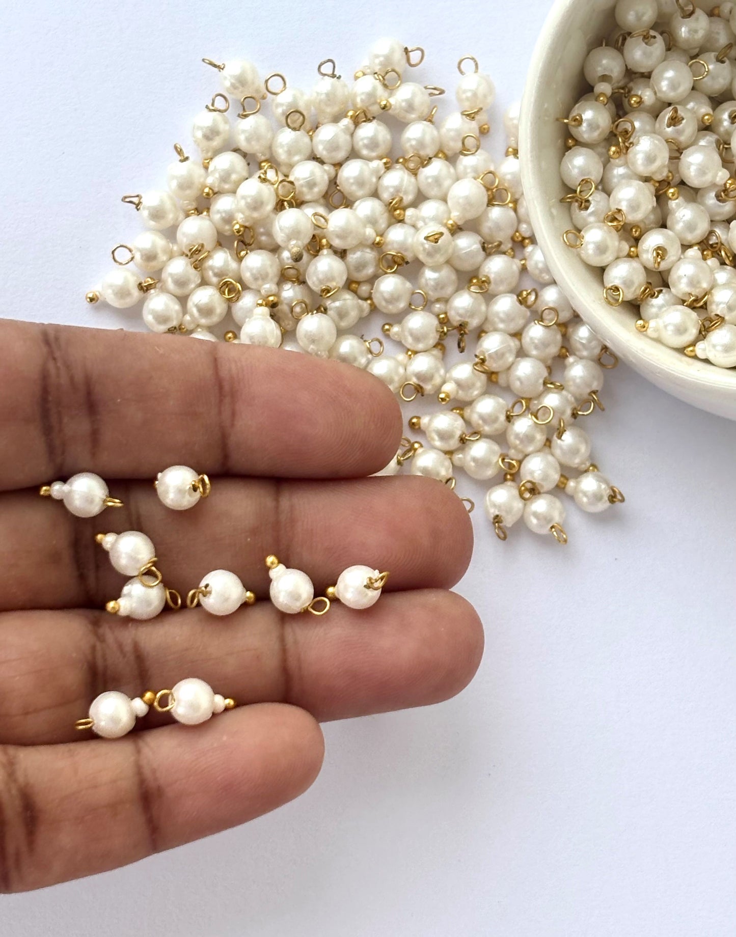 Cream Pearl Bead Charms with Gold Wire