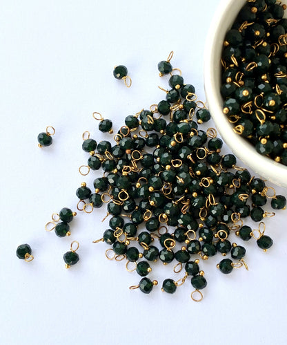 Faceted Bottle Green Bead Charms with Gold Wire
