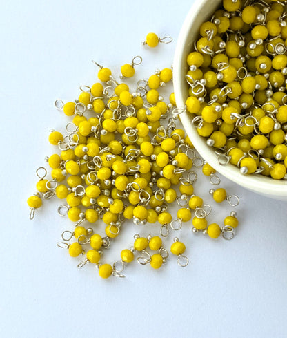 Faceted Yellow Bead Charms with Silver Wire