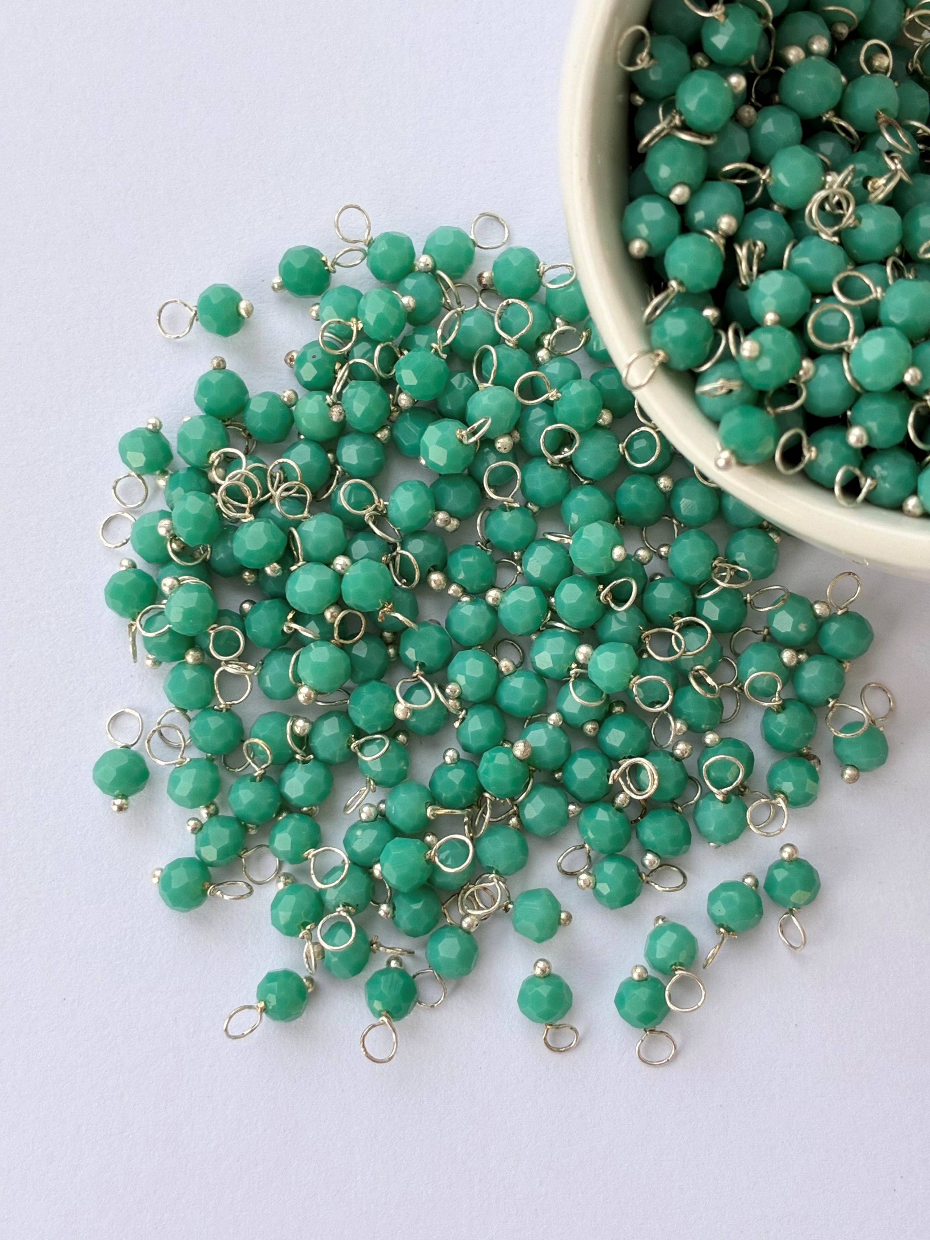 Faceted Teal Green Bead Charms with Silver Wire
