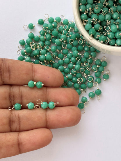 Faceted Teal Green Bead Charms with Silver Wire