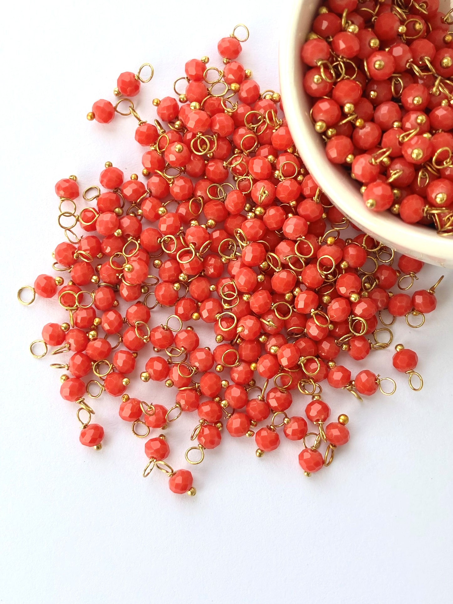 Faceted Coral Bead Charms with Gold Wire