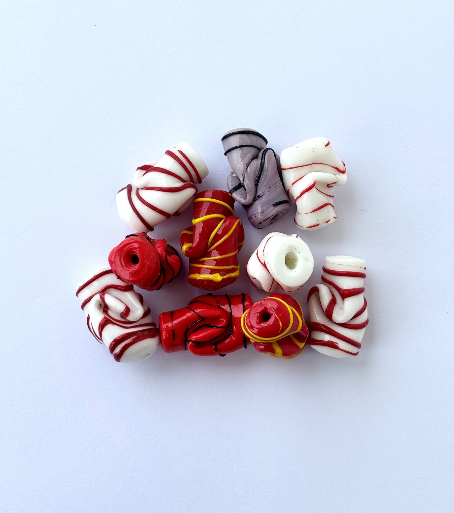 Red and White Glass Boxing Glove Beads