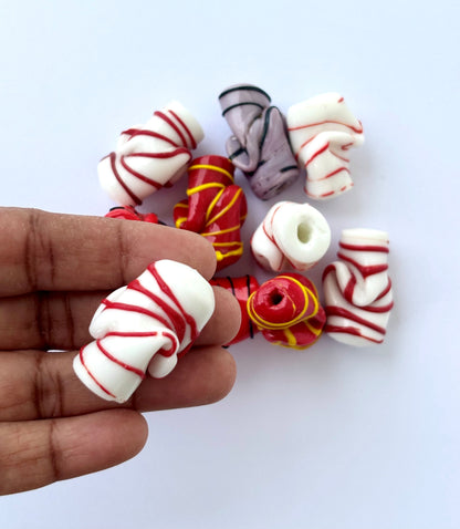 Red and White Glass Boxing Glove Beads