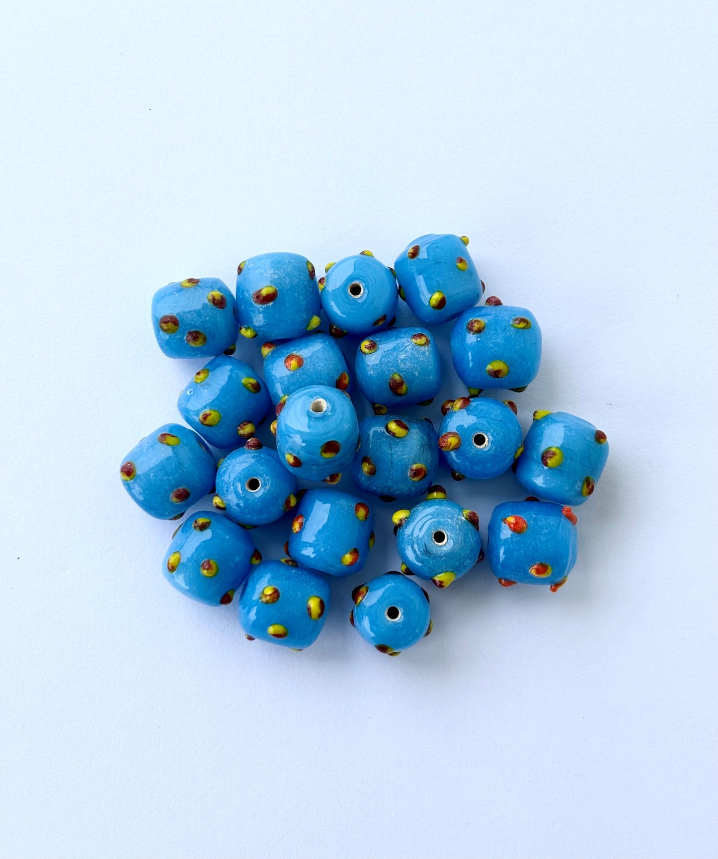 Large Blue Dotted Glass Cube Beads