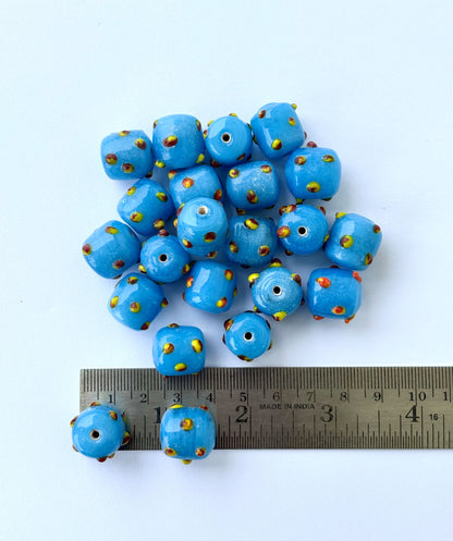 Large Blue Dotted Glass Cube Beads