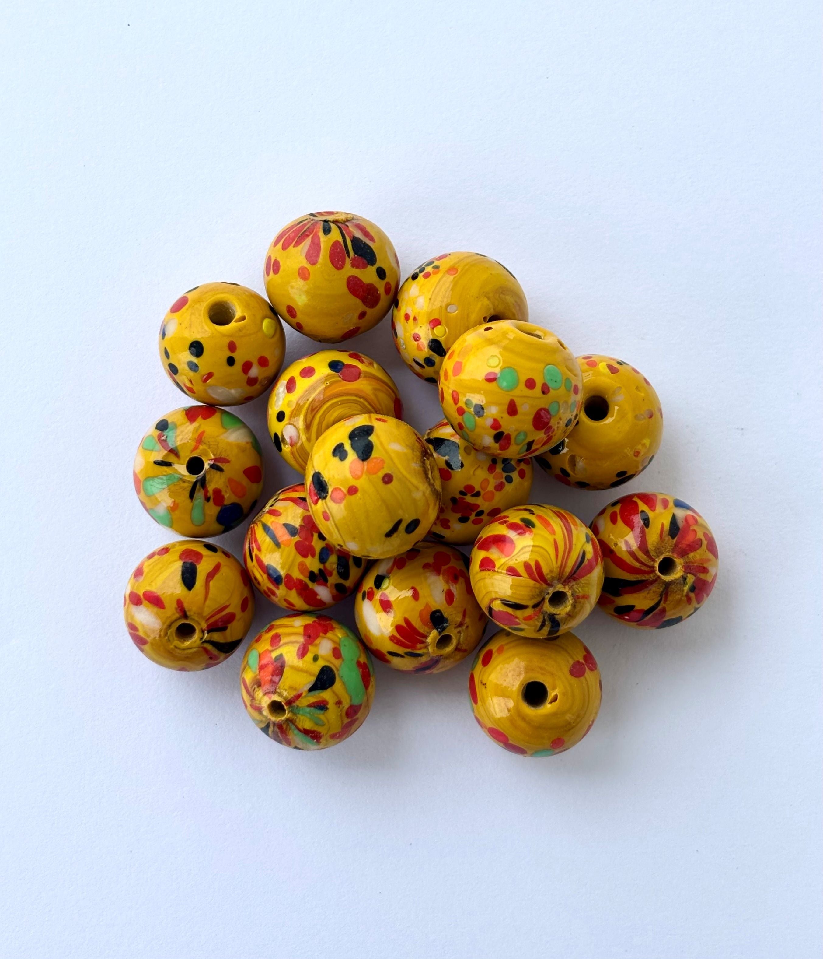 Large Yellow Splatter Glass Beads