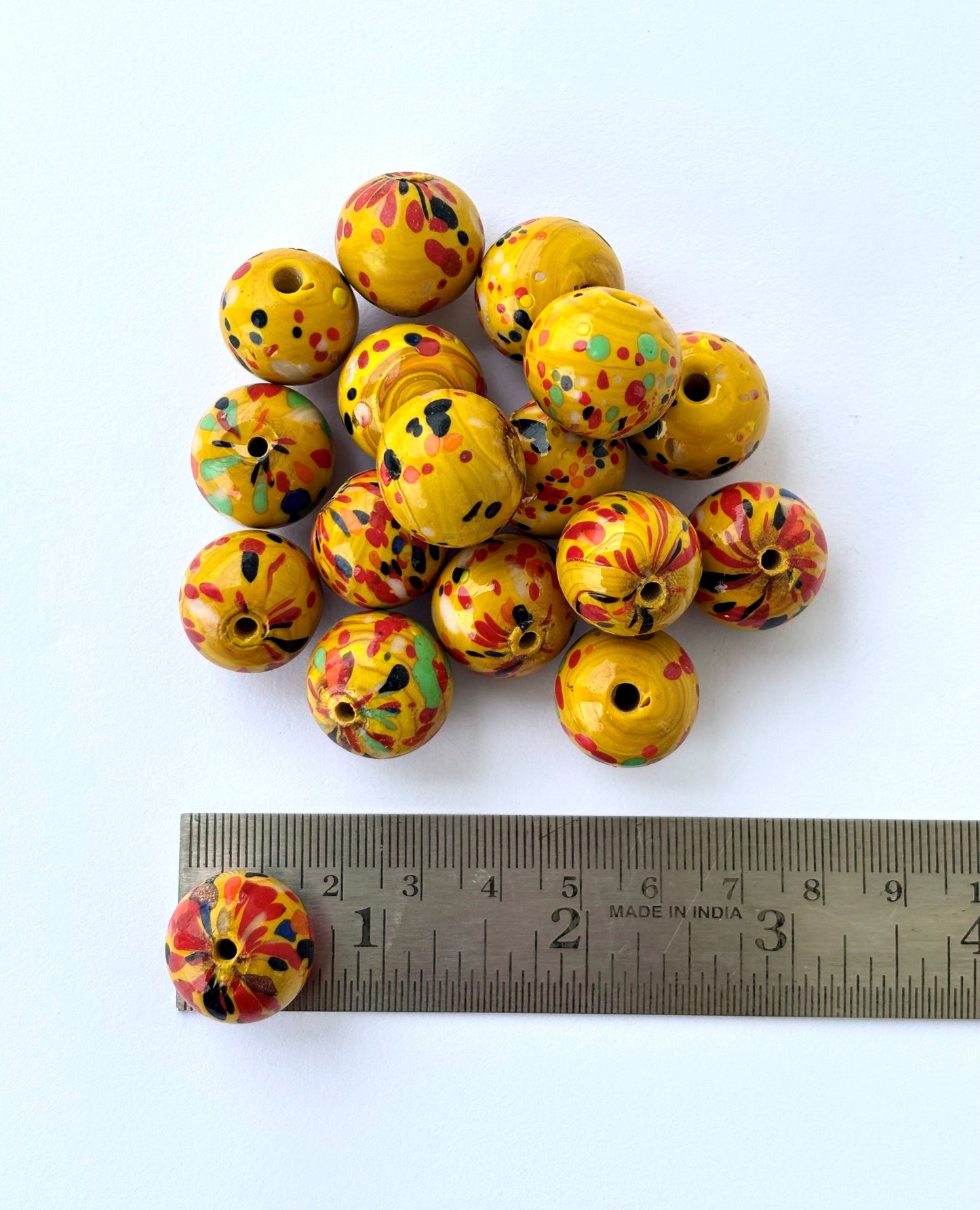 Large Yellow Splatter Glass Beads