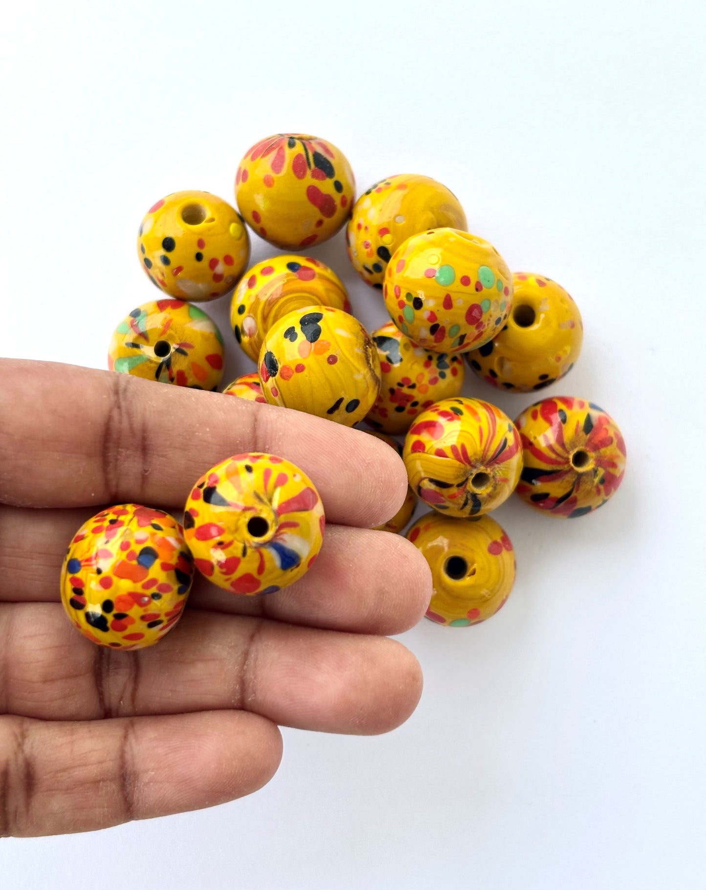 Large Yellow Splatter Glass Beads