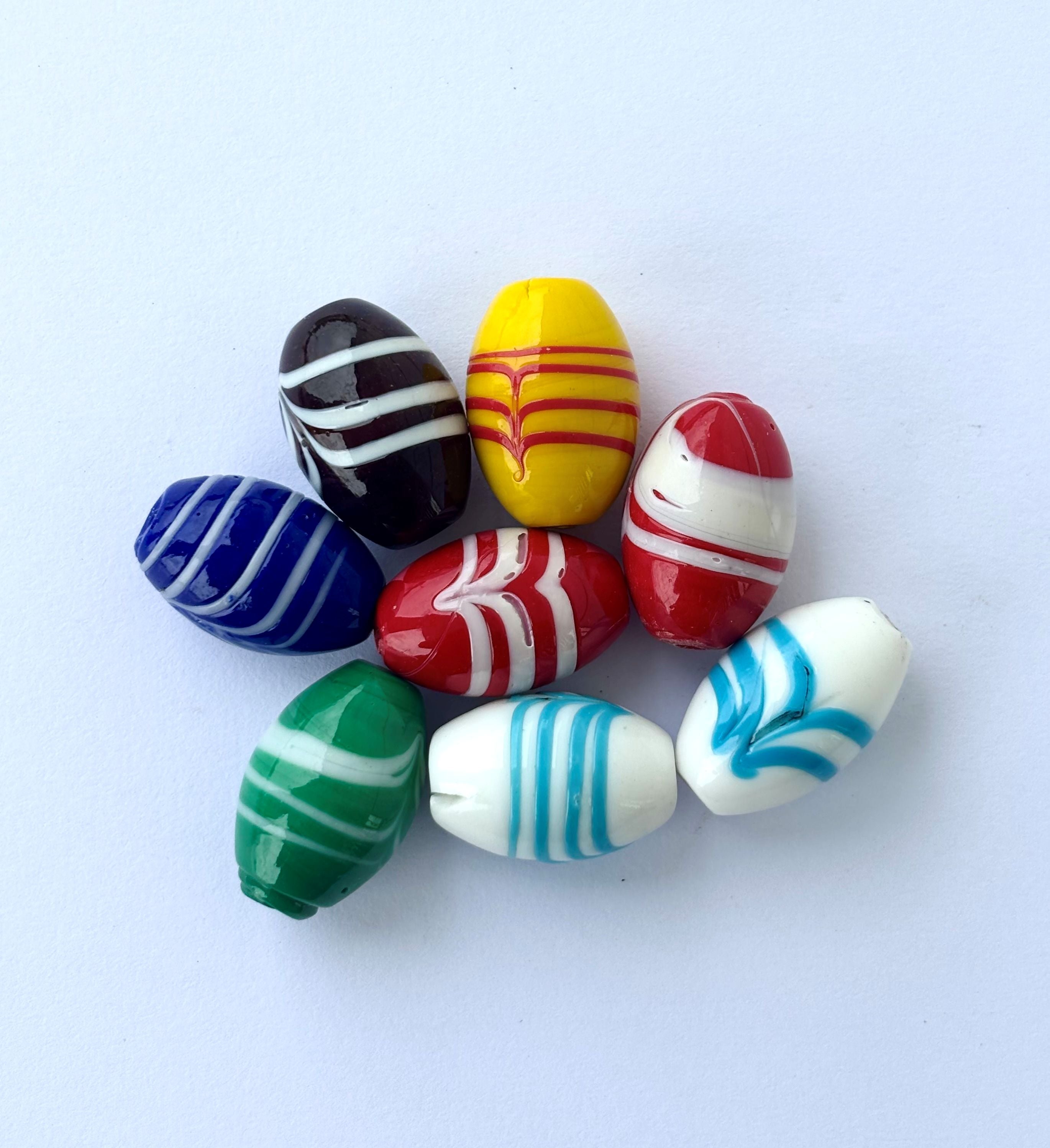 Assorted Large Striped Oval Glass Beads