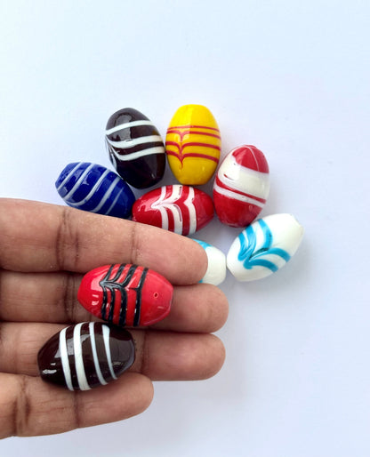 Assorted Large Striped Oval Glass Beads