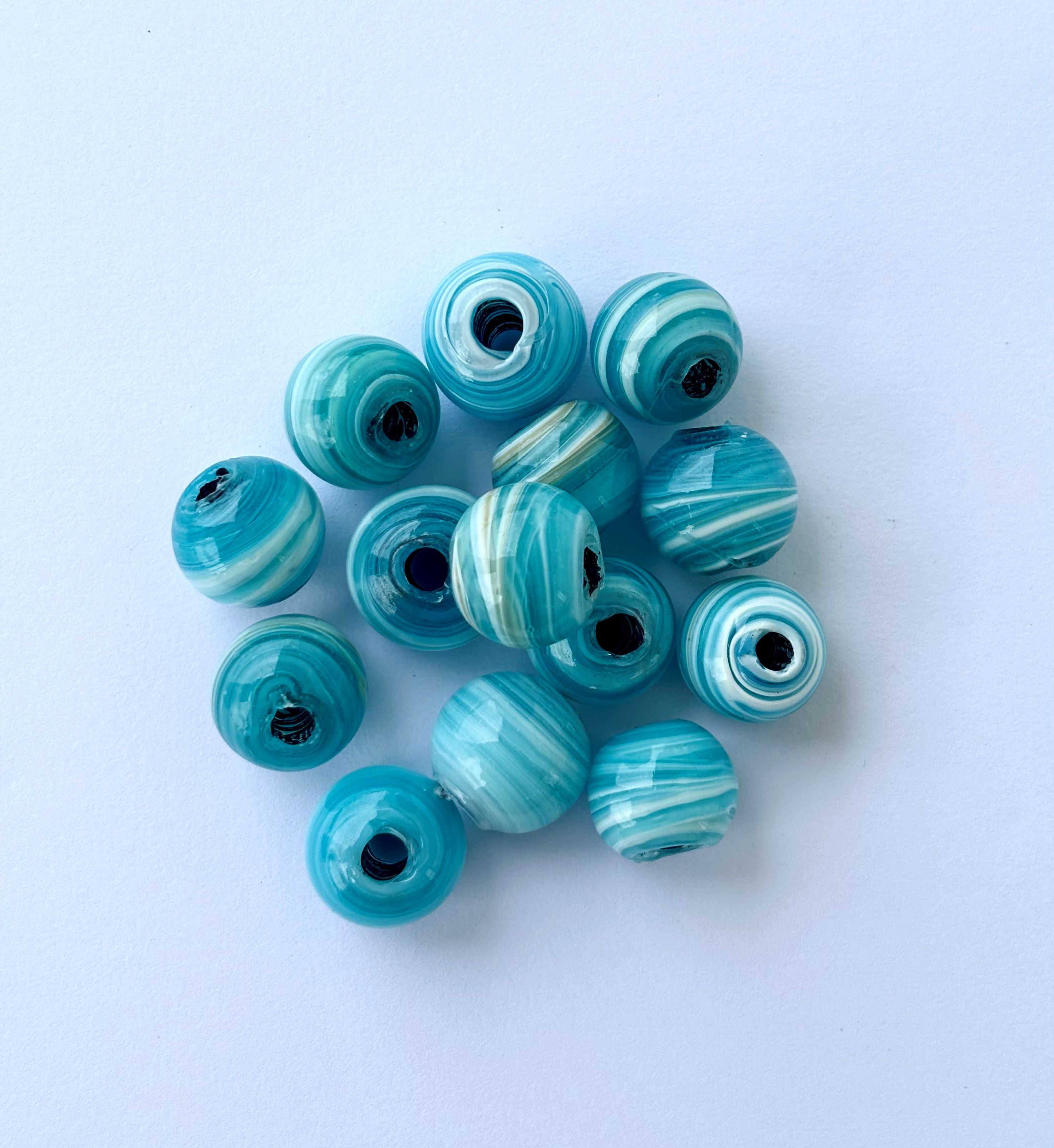 Large Teal and White Swirl Glass Beads