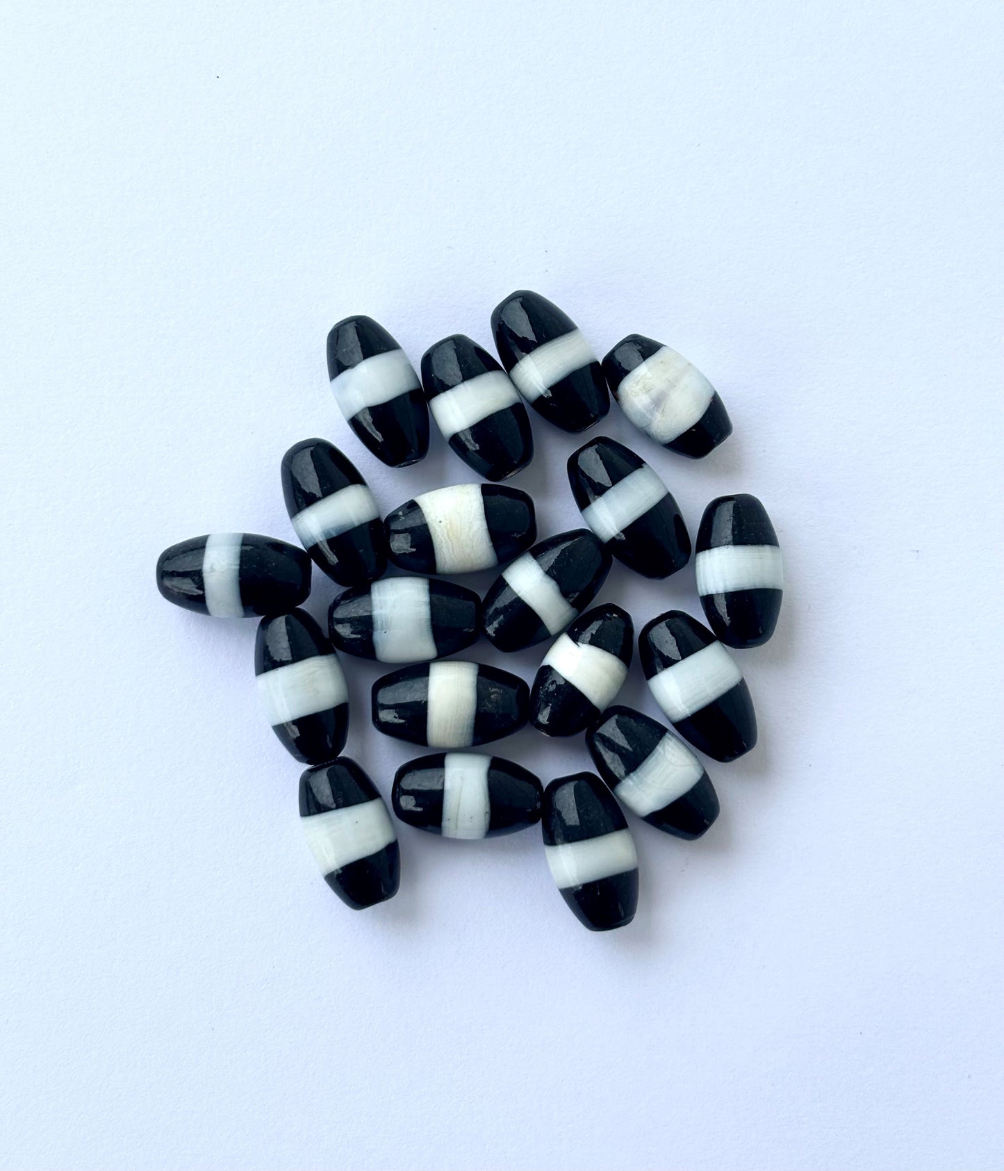 Large Black and White Banded Glass Beads
