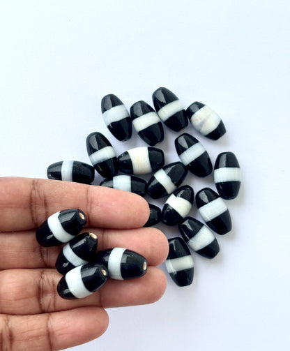 Large Black and White Banded Glass Beads