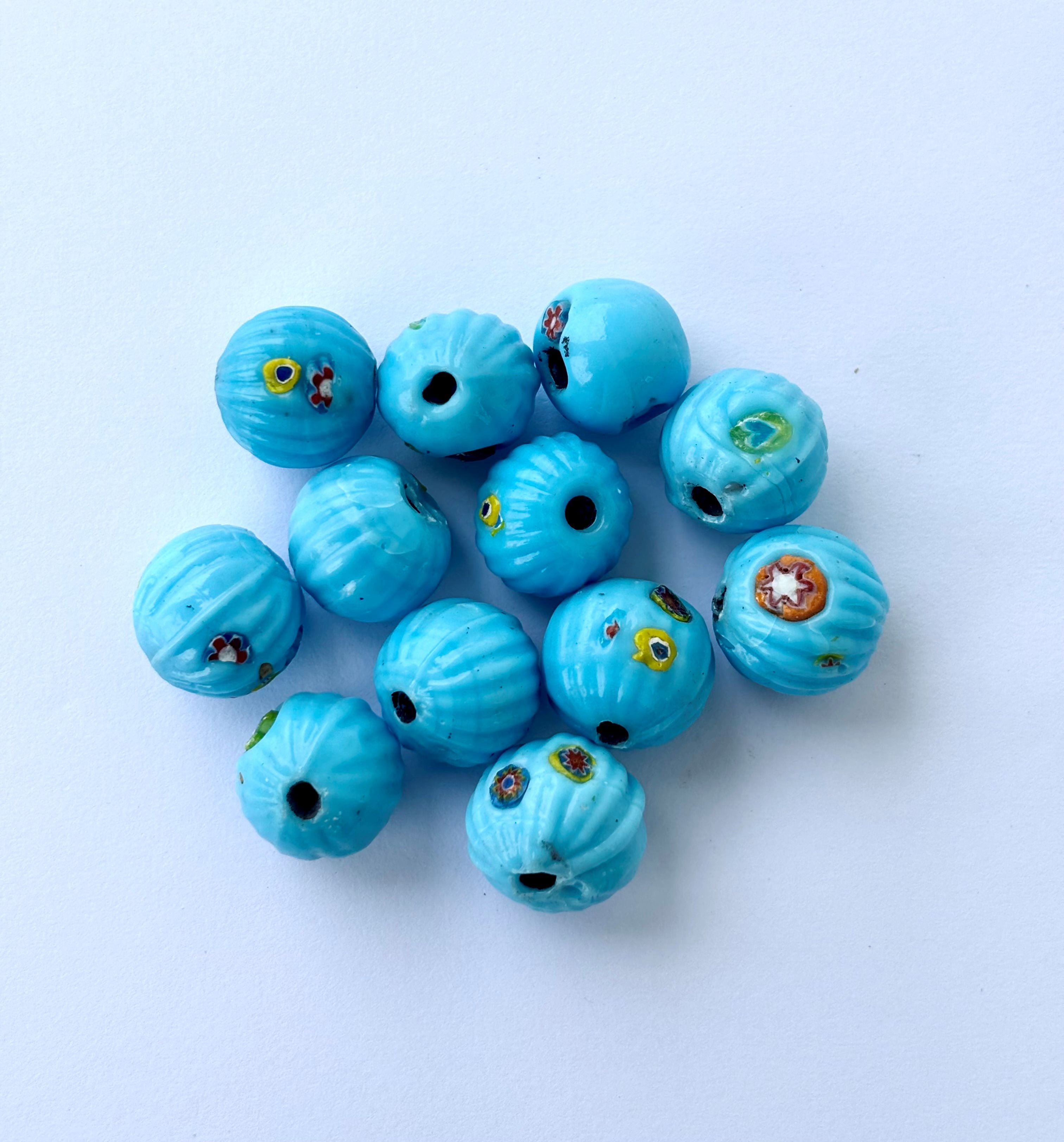 Large Light Blue Millefiori Glass Beads