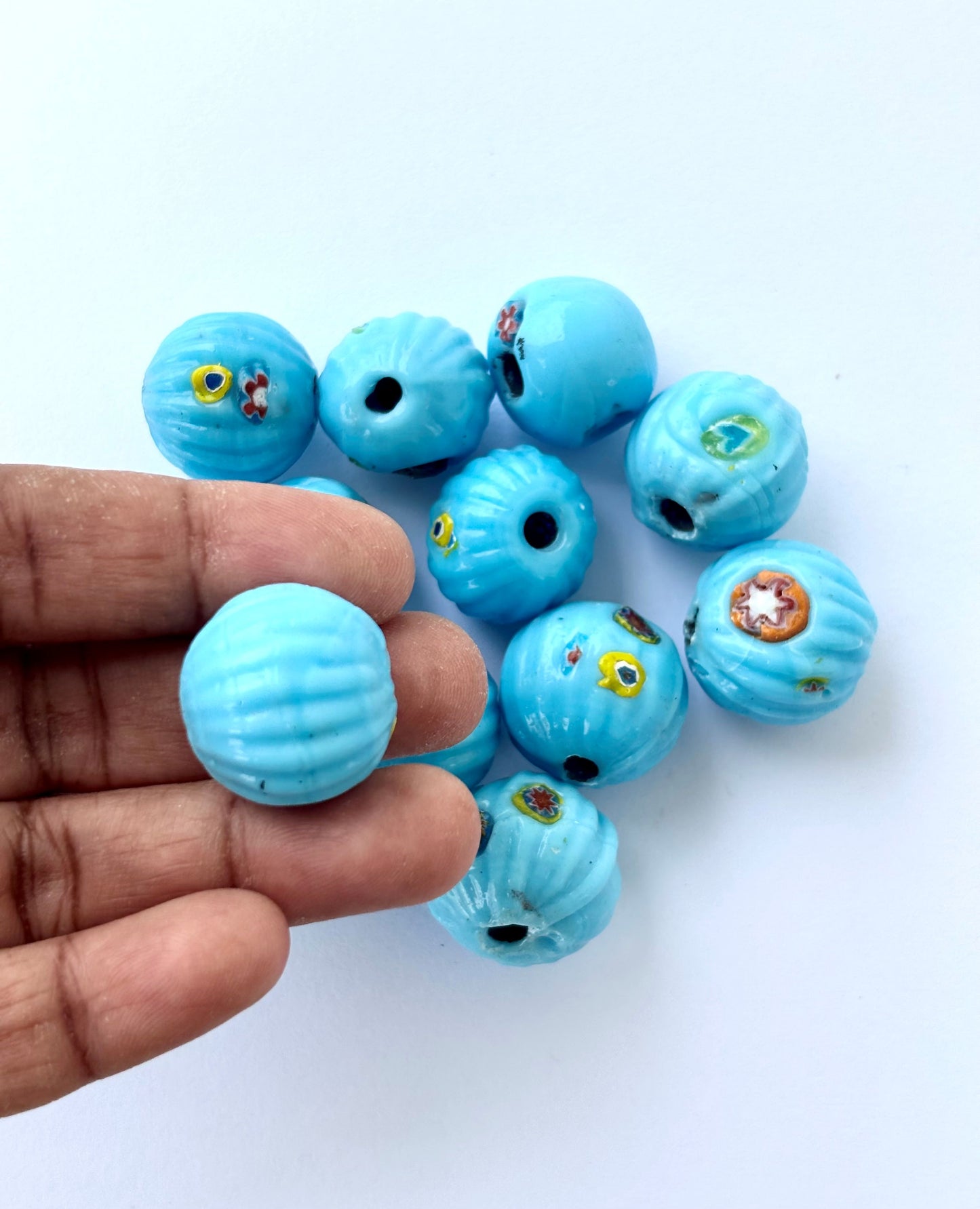 Large Light Blue Millefiori Glass Beads