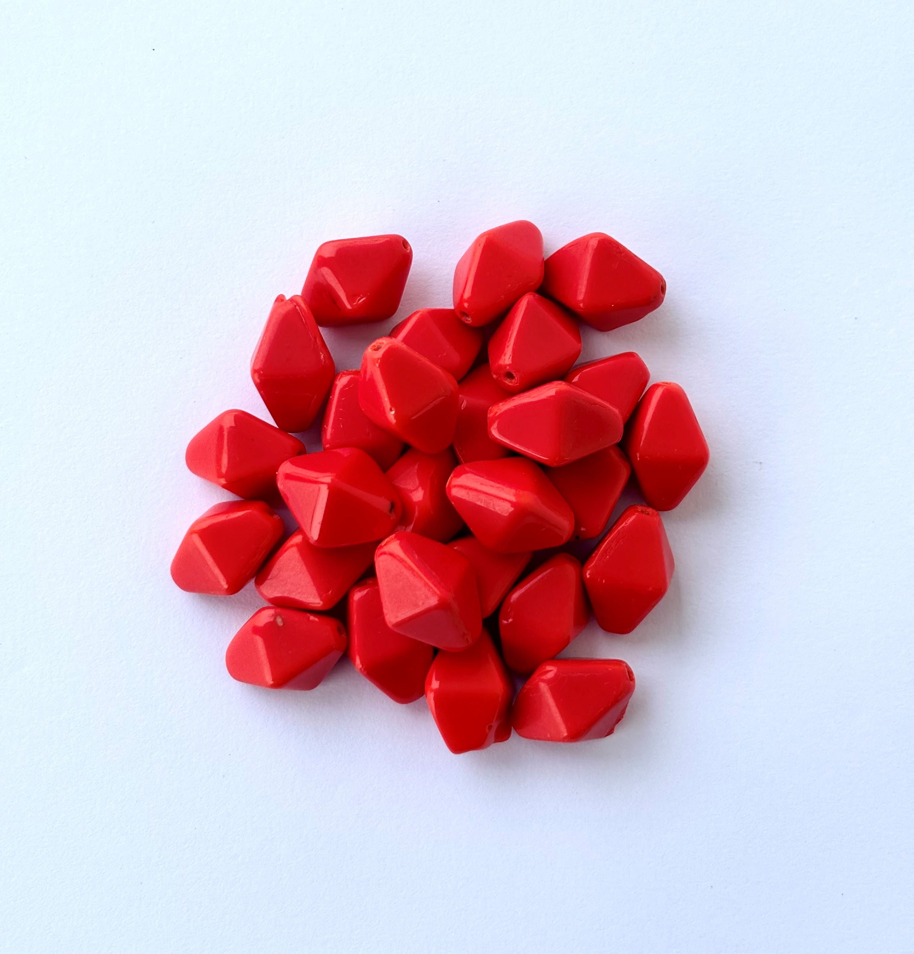 Large Red Faceted Geometric Beads