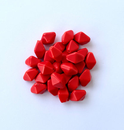 Large Red Faceted Geometric Beads