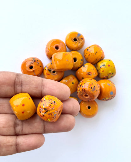 Large Marigold Yellow Splatter Glass Beads