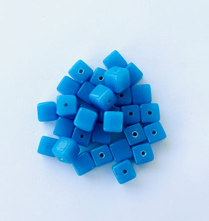 Large Bright Blue Glass Cube Beads