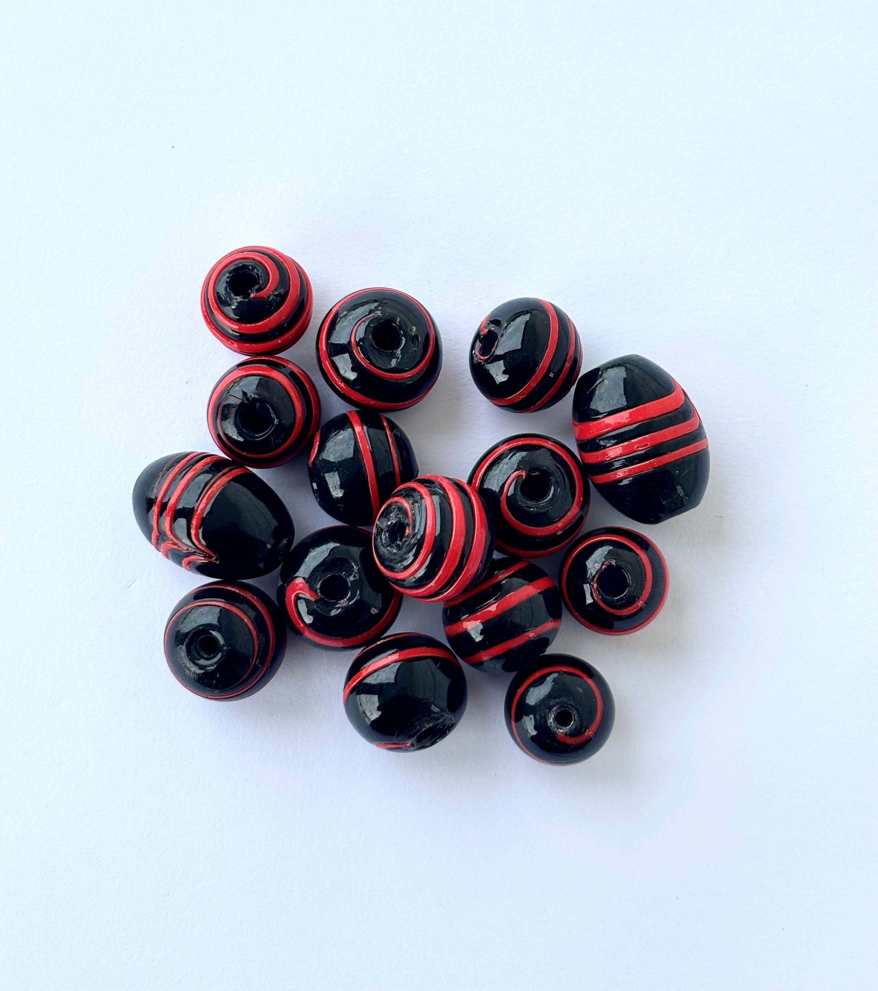 Large Black and Red Striped Glass Beads