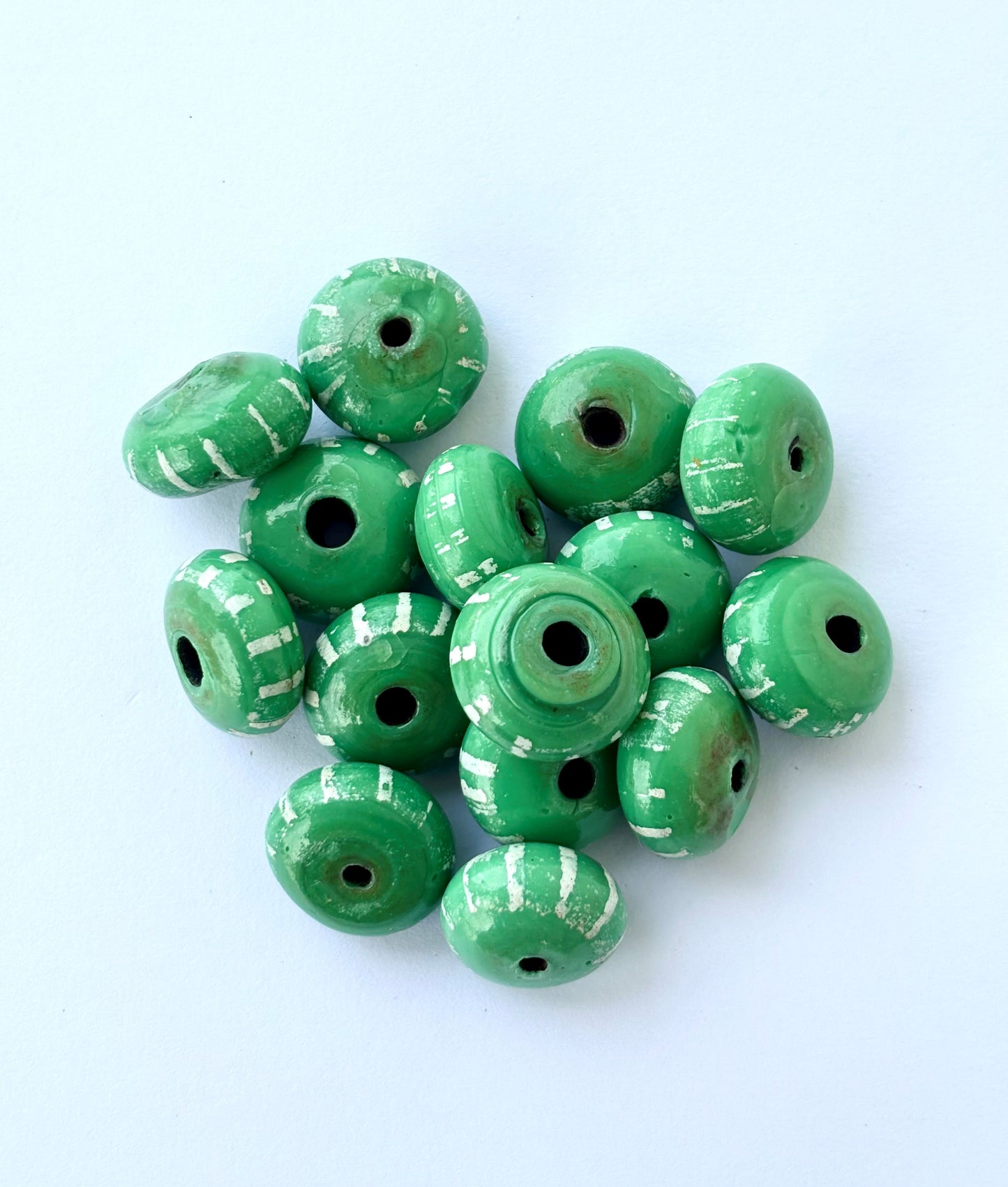Large Rustic Green Hand-Painted Clay Beads