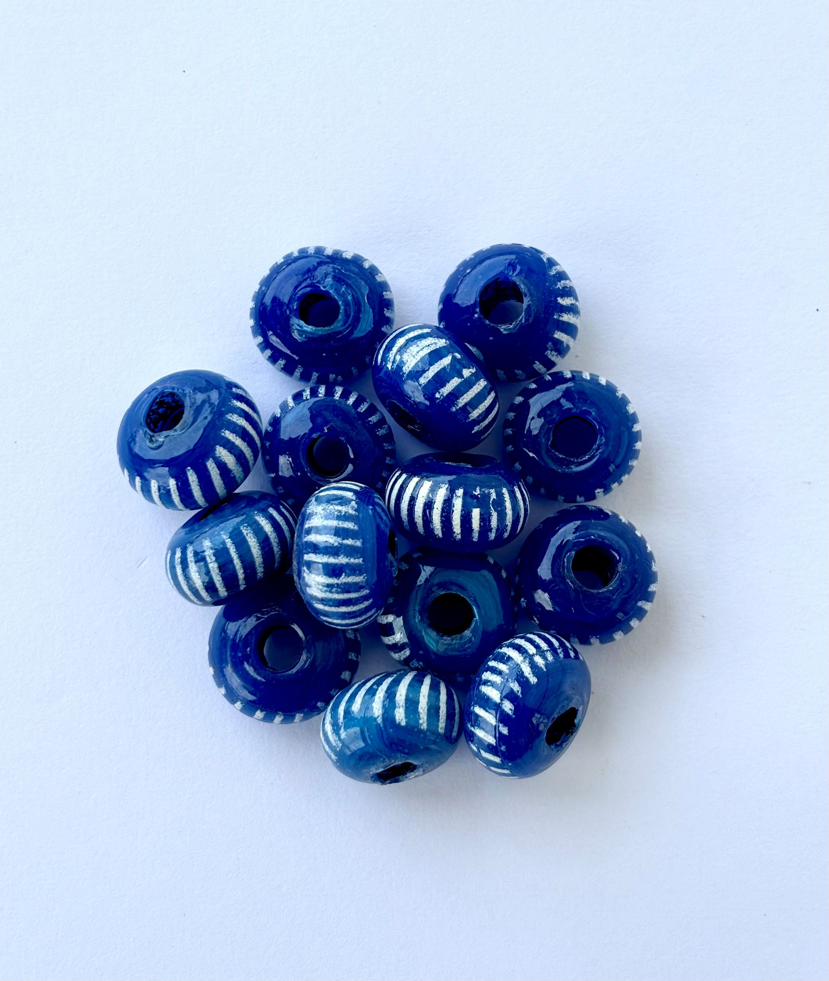 Large Cobalt Blue and White Striped Glass Beads