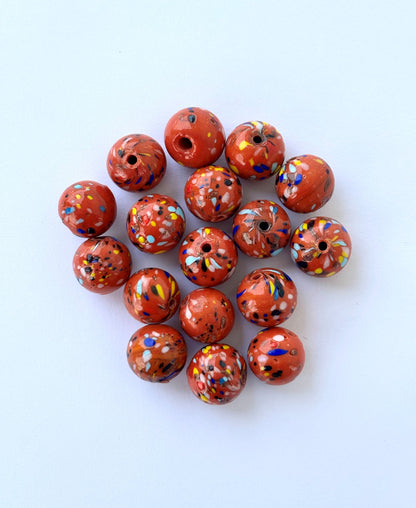 Large Terracotta Red Splatter Glass Beads