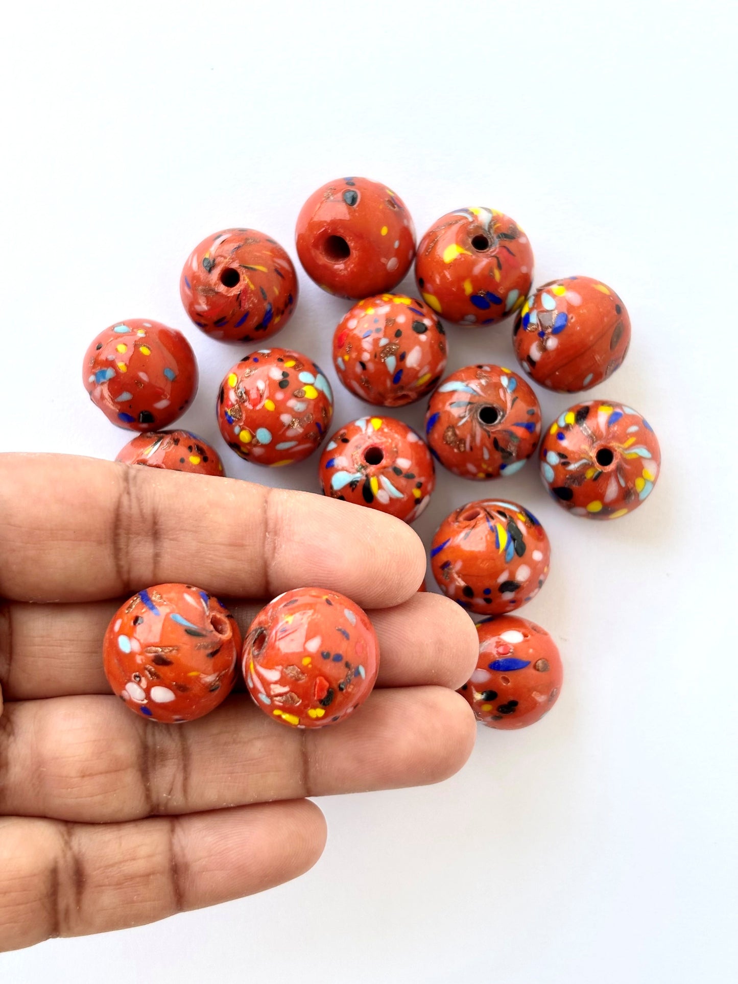 Large Terracotta Red Splatter Glass Beads