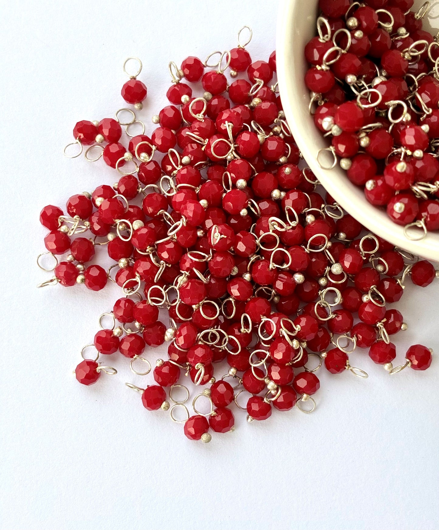 Faceted Ruby Red Bead Charms with Silver Wire