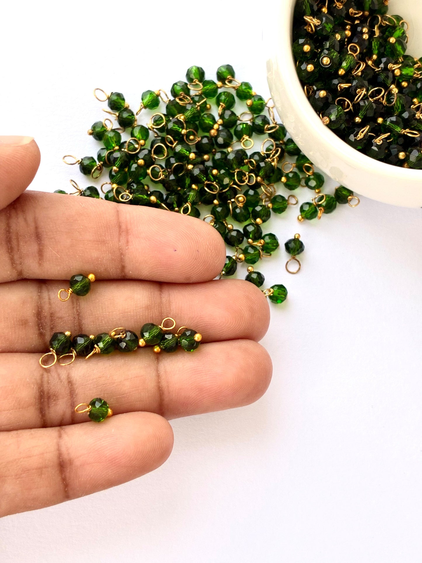 Faceted Emerald Green Bead Charms with Gold Wire