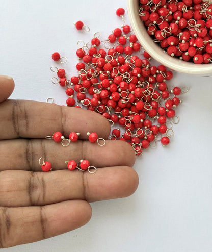 Faceted Coral Red Bead Charms with Silver Wire