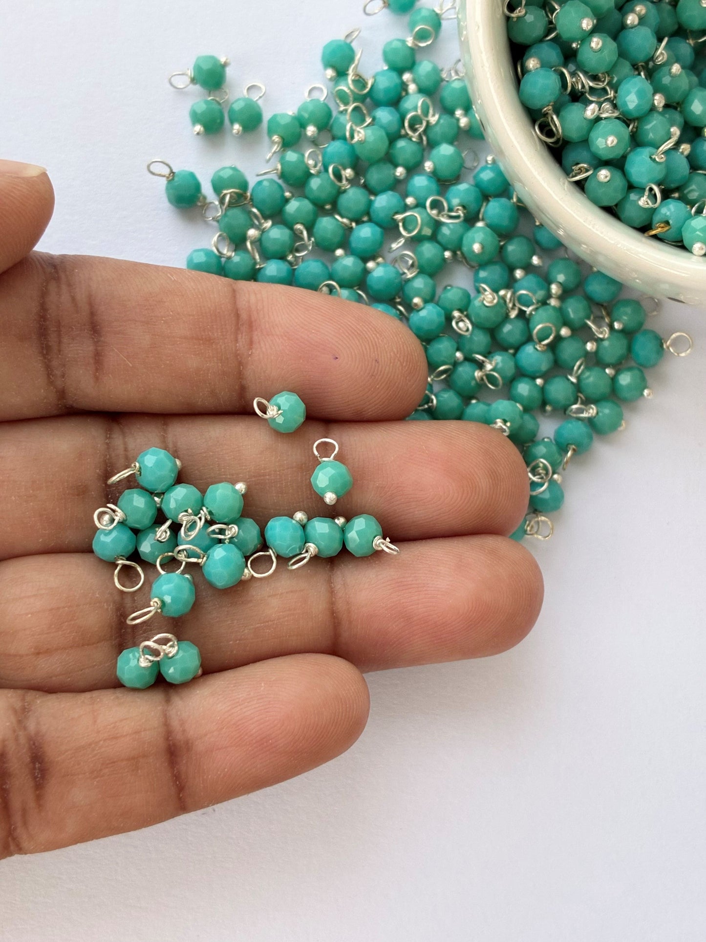 Faceted Turquoise Bead Charms with Silver Wire