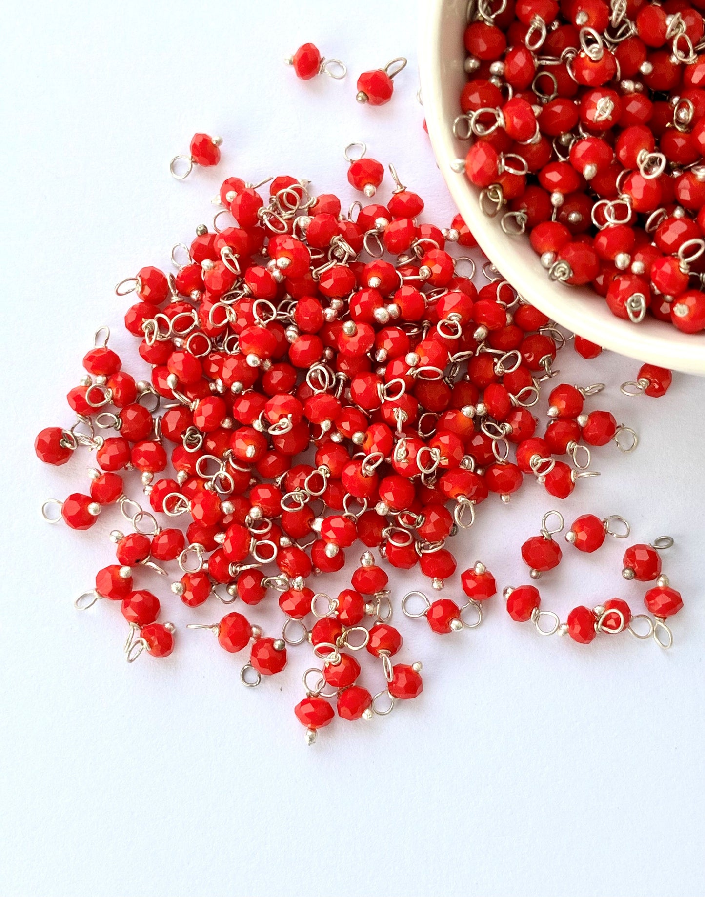 Faceted Red Bead Charms with Silver Wire