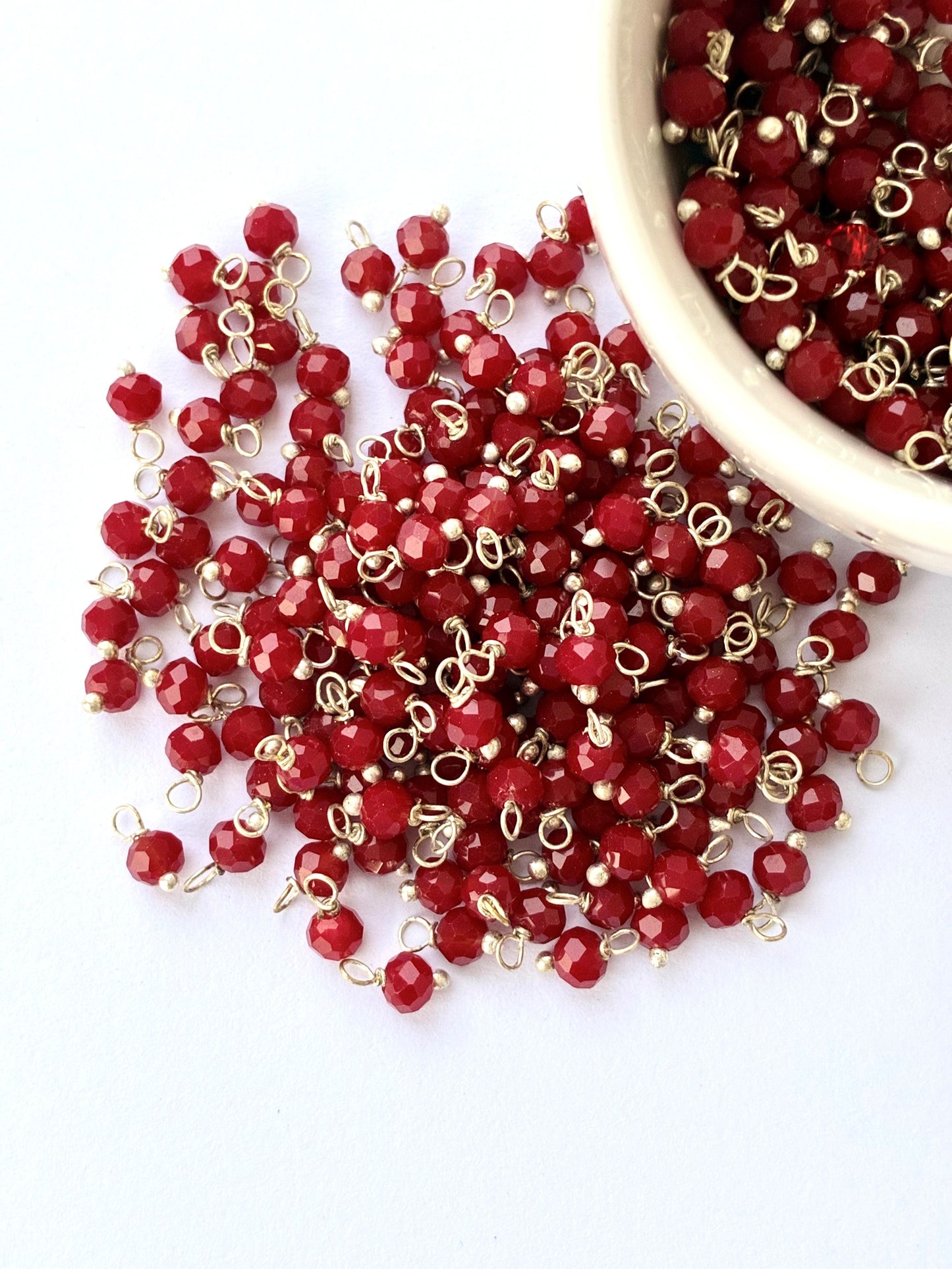 Faceted Maroon Red Bead Charms with Silver Wire