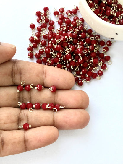 Faceted Maroon Red Bead Charms with Silver Wire