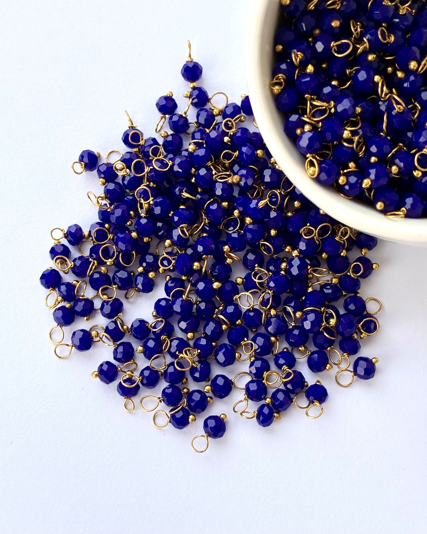 Faceted Royal Blue Bead Charms with Gold Wire