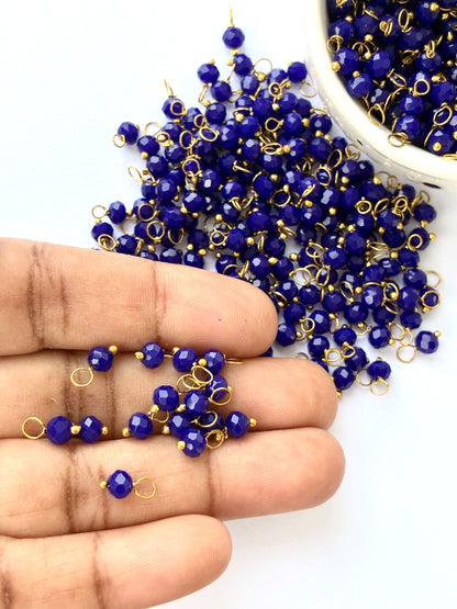 Faceted Royal Blue Bead Charms with Gold Wire