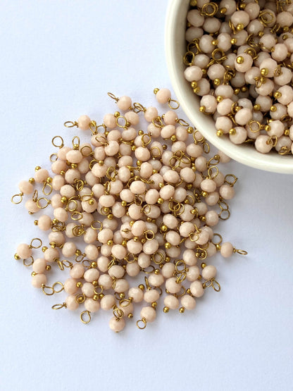 Faceted Champagne Bead Charms with Gold Wire