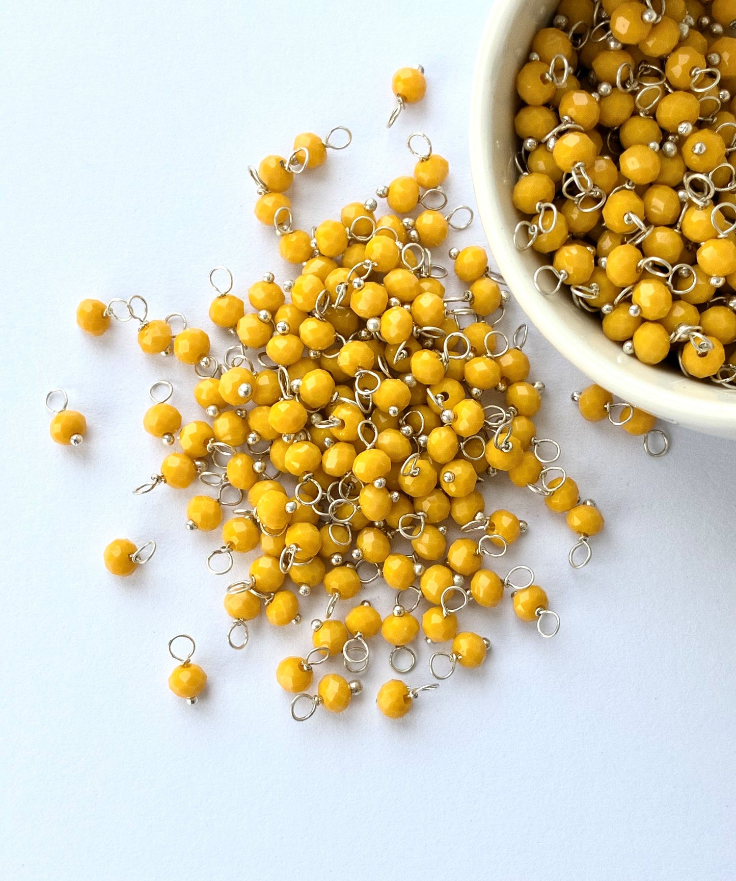 Faceted Mustard Yellow Bead Charms with Silver Wire