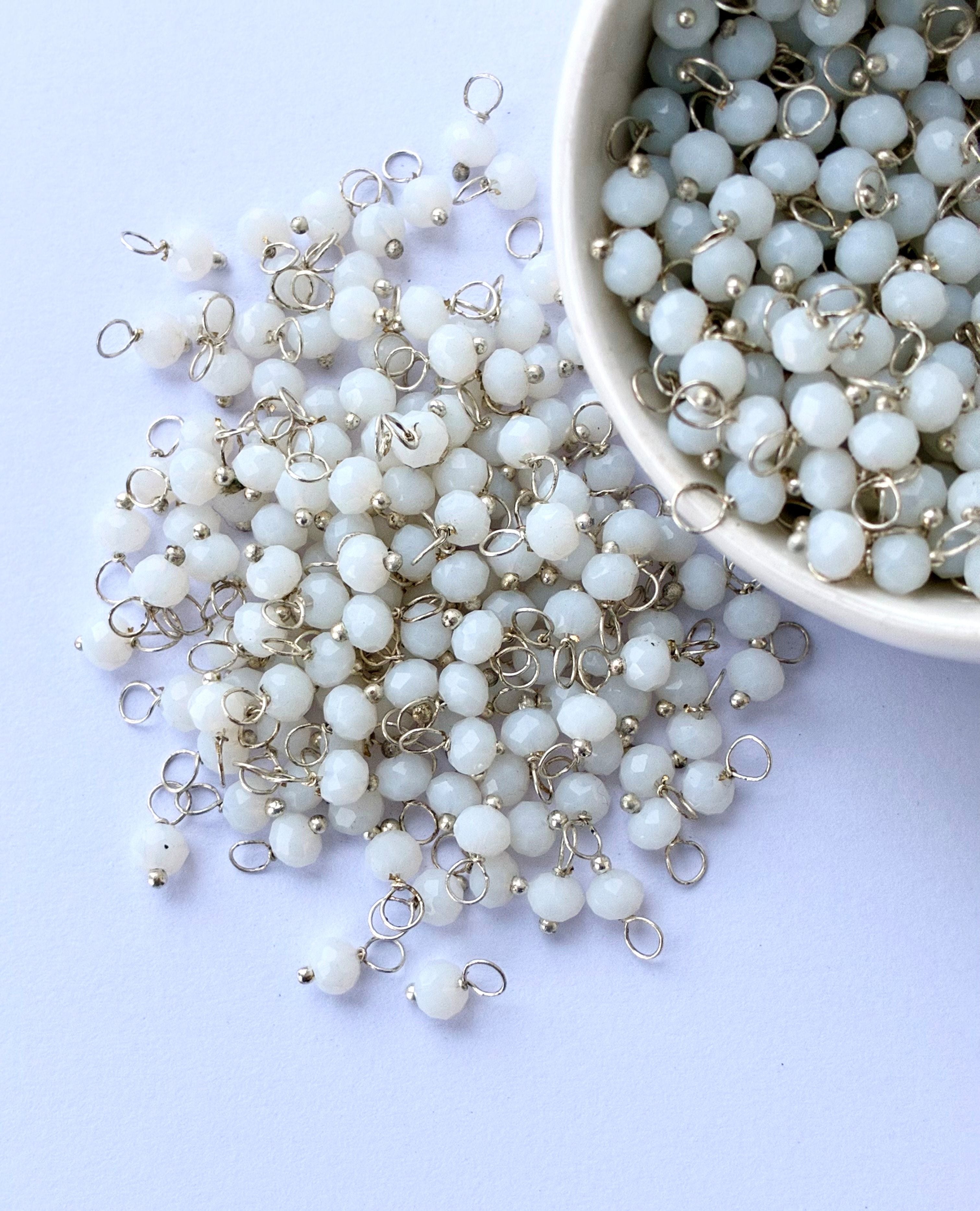 Faceted Milky White Bead Charms with Silver Wire