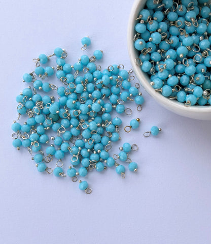 Faceted Sky Blue Bead Charms with Silver Wire