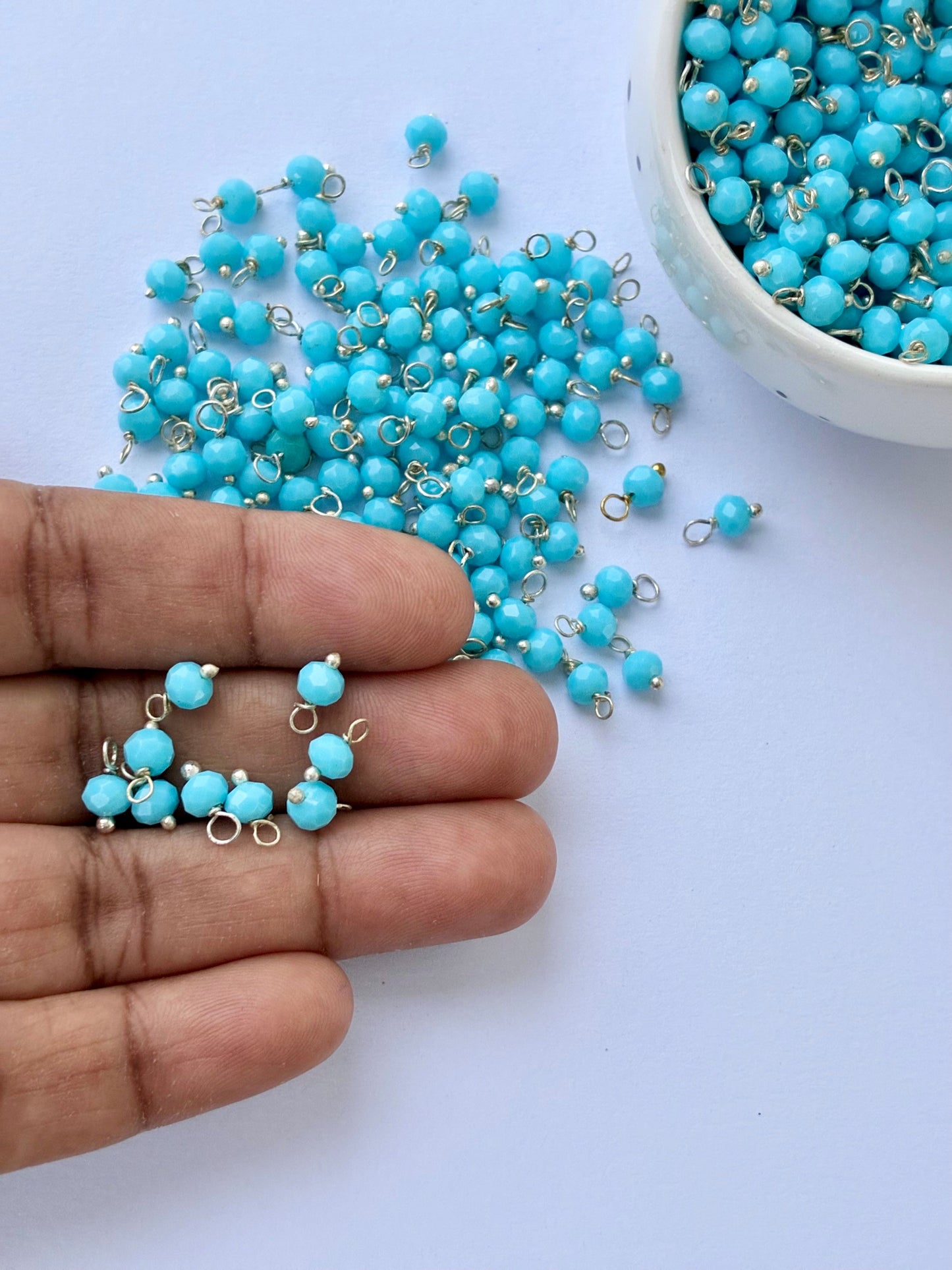 Faceted Sky Blue Bead Charms with Silver Wire