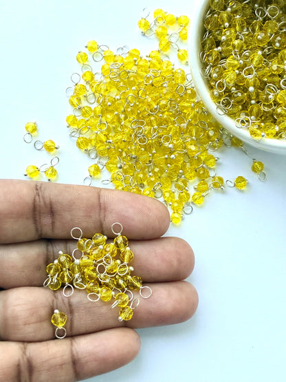 Faceted Lemon Yellow Bead Charms with Silver Wire