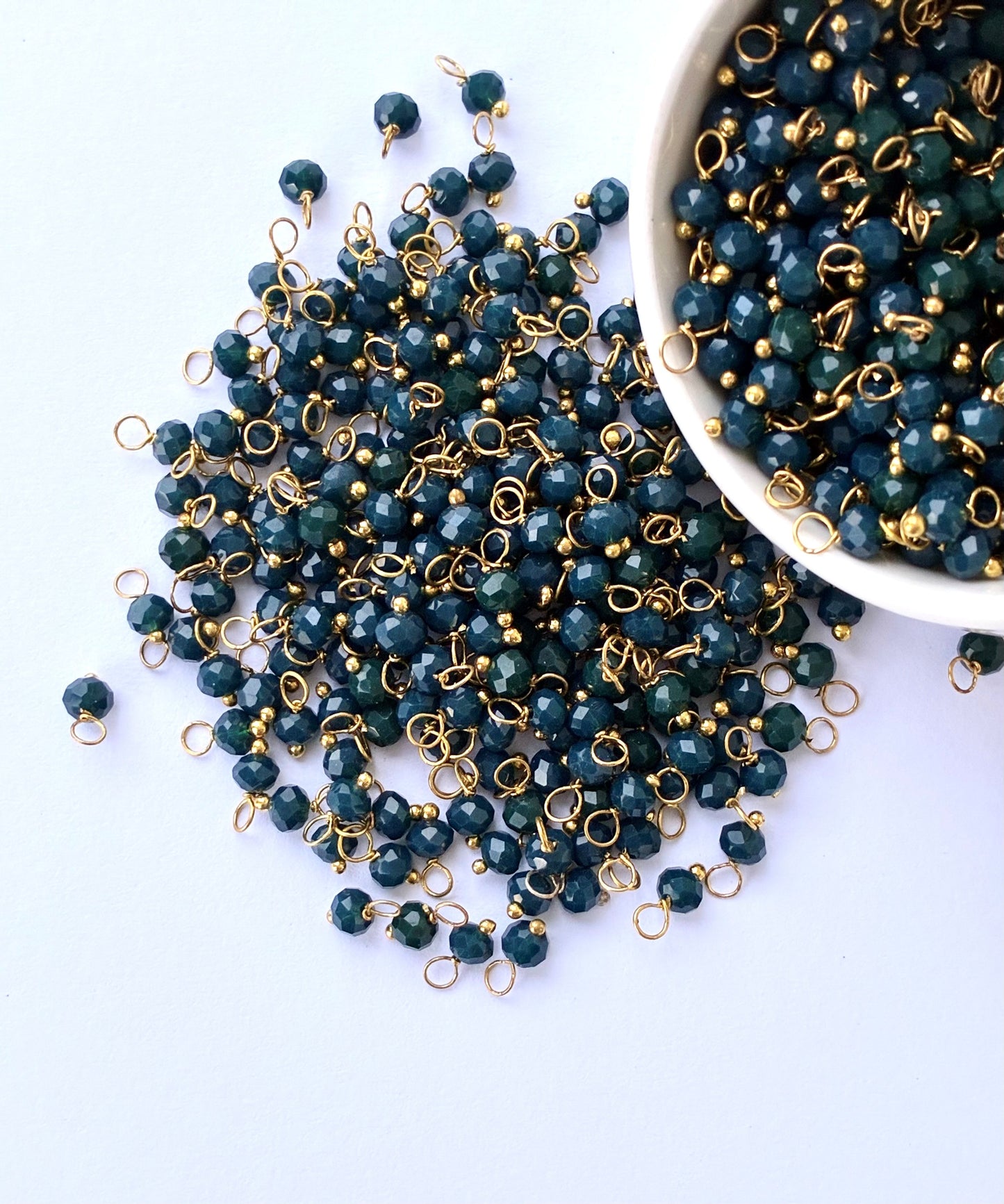 Faceted Peacock Blue Bead Charms with Gold Wire