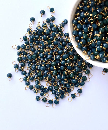 Faceted Peacock Blue Bead Charms with Gold Wire