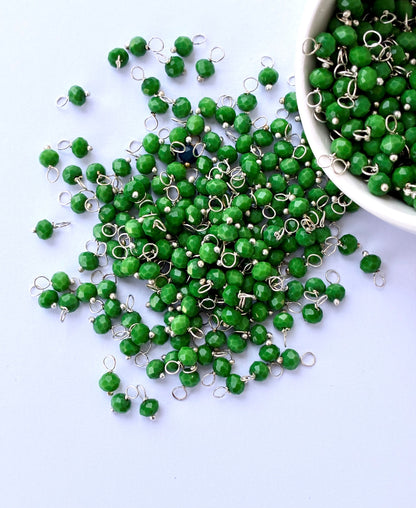 Faceted Kelly Green Bead Charms with Silver Wire