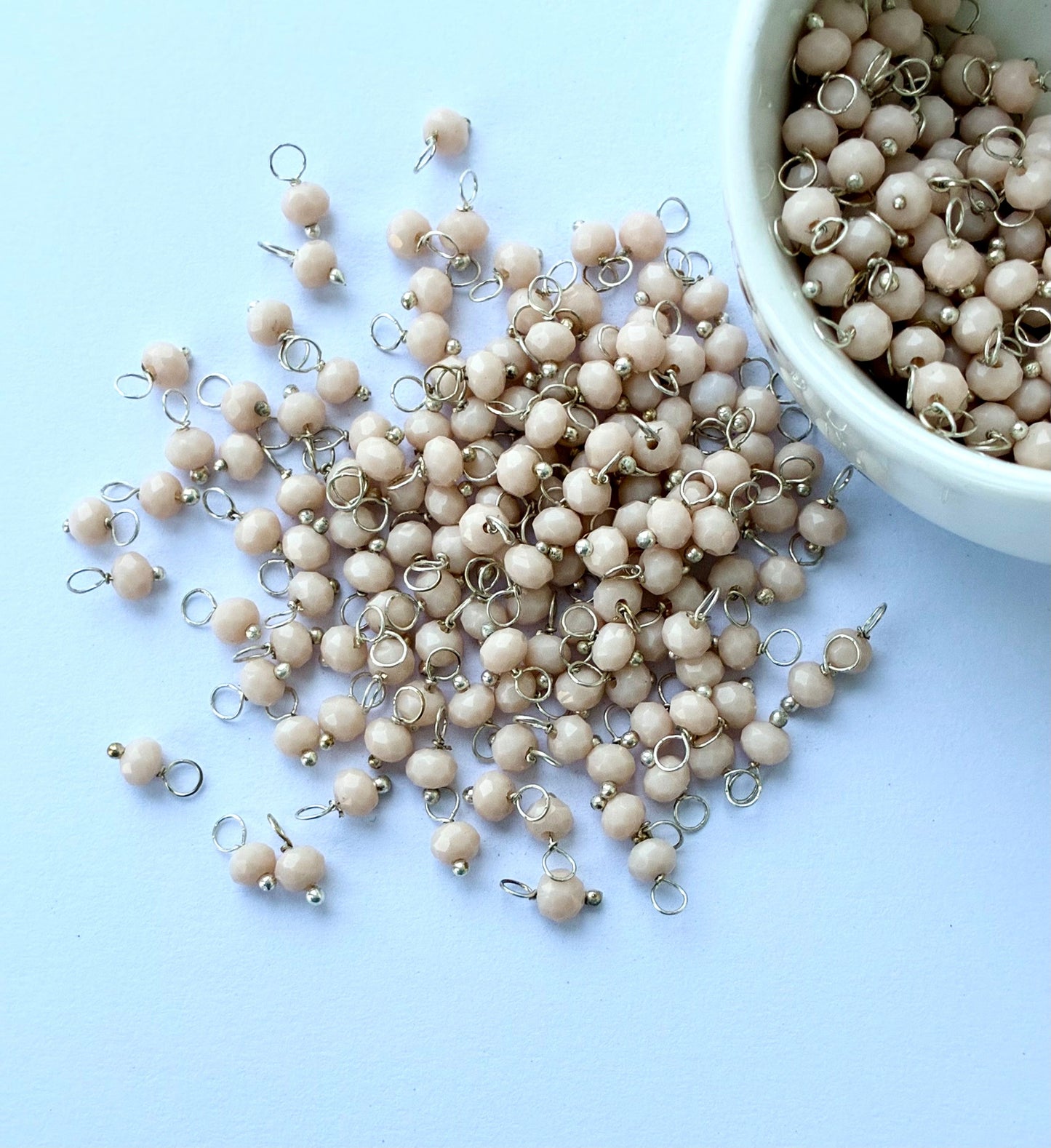 Faceted Dusty Rose Bead Charms, Silver Wire